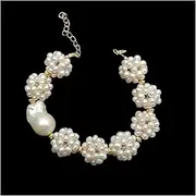 LAnGSHAW 19mm Cultured White Pearl Bracelet Hand Made Pearl Bead Keshi Pearl for Women Boho Beach Fashion