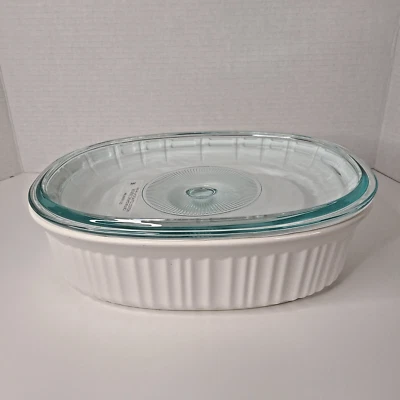 NEW CorningWare French White Stoneware 2.5 Qt Oval Casserole Dish with Glass Lid