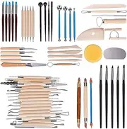 Tonsiki 61 Pieces Ceramic Clay Tools Set, Modeling Pottery Clay Sculpting Tools Kits for Beginners Professional Art Crafts, Wood and Steel, Schools and Home Safe for Kids