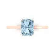 2.0 ct Emerald Cut Natural Aquamarine Wedding Bridal Promise Ring 14k Rose Gold