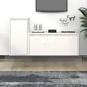 TV Cabinets Set White Solid Wood Pine - Stands for Living Room Entertainment Center & Bedroom Storage - Wall Mounted Shelf & Media Table