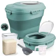 Rice Storage Bin Cereal Containers, 13-50lb Collapsible Rice Container Green