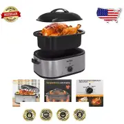 Versatile 20QT Roaster Oven with Self-Basting Lid & Cool-Touch Handles in Silver