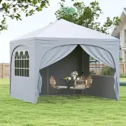 Costway3 x 3m Pop up Canopy Tent with 4 Removable Sidewall and Wheeled Bag-White