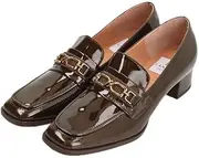 [LANVIN en Bleu] Lanvin on Blue Square Toe Bit Loafer Pump, Dark Brown Enamel, 22.5 cm E
