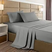 Casa Decor - Sheet Set, 2000TC Ultra Soft Bamboo Microfibre Blend, Fitted Sheet & Flat Sheet & Pillowcase Set (Queen, Mid Grey)