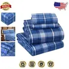 Ultra Soft Heavyweight Flannel Bed Sheets - California King, Dark Blue Plaid
