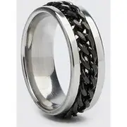 Mens Black Chain Detail Ring