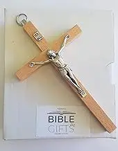 Biblegifts Hanging Wall Cross Crucifix Beech Wood with Corpus Christ Figure Small 5 Inch 12 cm high metal ring to hang