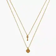 J.Crew gold tone Heart lock key two-layer necklace 16”+18”+2” Retail $42