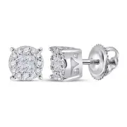 14kt White Gold Womens Princess Diamond Fashion Cluster Earrings 1/6 Cttw