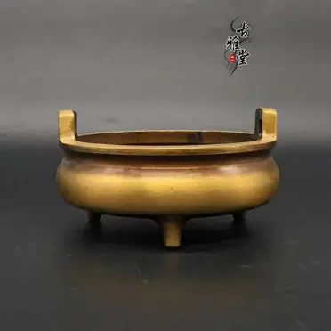 古玩復古銅器大明宣德爐三足倆耳標準復古銅香爐宣德年制銅香爐1入| 銀