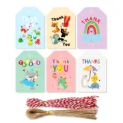 48/96 Sets Cartoon Thank You Tags with String Jute Twine for Art Gift Box