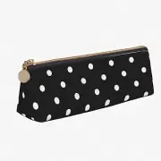 PolkaDot Chic: Black & White Leather Pencil Case - Stylish Zipper Pouch for Scho