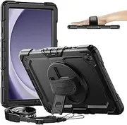 [timecity] Case for Samsung Galaxy Tab A9 Plus Case 11 inch 2023 (SM-X210/X216/X218), with Built-in Screen Protector, 360° Rotating Stand, Hand Strap&Shoulder Strap Case for Galaxy Tab A9 Plus- Black