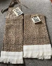 2pc Vintage Cannon Leopard Print Hand Towel Set USA New with Tags