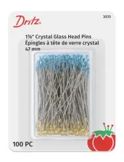 Dritz Quilting 3035 Crystal Glass Head Pins 1 7 8 Inch 100 Count Blue Yellow