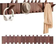Uandhome Wood Coat Rack Wall Mount,Wall Mounted Piano Coat RackCoat Hooks Hanger Wall Mounted,Flip Down Wall Hook Rack 12 Hooks for Entryway,Bathroom,Bedroom,Kitchen (Walnut)