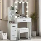 Vanity Makeup Dressing Table Set Storage Shelf LED Lighted Mirror Drawer w/Stool