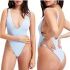 Good American Light Sky Blue Plunge V-Neck One Piece Swimsuit Size 6 XXXL 3X