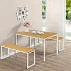 Louis Modern Studio Soho White Dining Table Set with Two Benches | 3 Pieces Dini