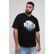Mens Black Plus Oversized Nasa License Print T-Shirt