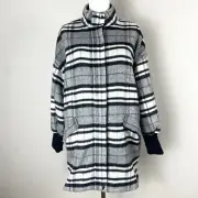 Steve Madden Plaid Times Jacket Navy Coat Oversized Full Zip Size Small NEW