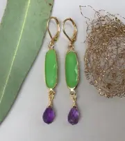 NEW Green Jade Amethyst Sundance Charm earrings Artisan Handmade Jewelry