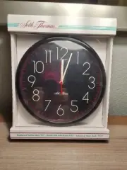 NEW Seth Thomas Round Quartz Wall Clock Black Face Red Dashes MCM in Package