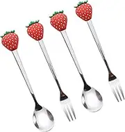 GRIRIW 4pcs Stainless Steel Fork Spoon Serving Forks Utensil Small Spoons Basting Spoon Smoothie Cups to Forks Cute Spoon Pan Cutlery Stainless Steel Tableware