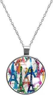 [Diusye] Necklaces for Women, Grunge Colorful Painting Eiffel Tower Print Stainless Steel Pendant Necklace Jewelry Birthday Anniversary Wife Girls Friends Gift