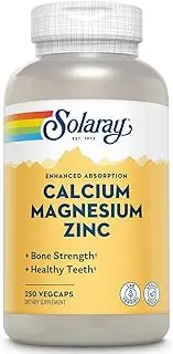 Solaray® Calcium, Magnesium, Zinc | High Absorption with Glutamic Acid | Healthy Bones, Teeth, Nerve, Muscle, Heart & Immune Function Support | 250ct