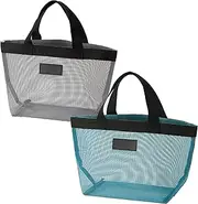 Remark Mesh Bag, Small, 2 Color Set, With Gusset, Freestanding, Mini Tote Bag, For Bath, Children, Gym, Hot Springs, Blue, Gray