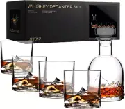 Everest Whiskey Decanter Set with Glasses Raised Mountain Rocks Glasses Gift Set