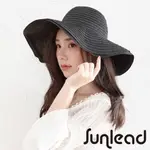 SUNLEAD 防曬寬緣時尚圓頂遮陽帽/草帽 (黑色)