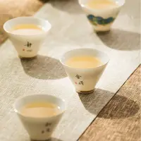 在飛比找momo購物網優惠-【古緣居】功夫茶具精美通透羊脂玉斗笠杯白瓷品茗杯套組(四入)