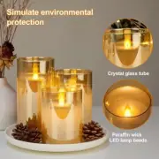 3 Pack Glass Candles Wax LED Set With Remote Control Timer Flameless Flickering