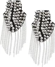 [TEHAUX] Rivet Tassel Chain Epaulet Shoulder Boards Badge Costume Epaulettes for Men