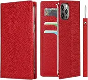 [Cavor] for iPhone 12 Case,iPhone 12 Pro Case,[Litchi Leather] [RFID Blocking Card Holder] Flip Magnetic Wallet Case Cover with Kickstand Feature(6.1") -Red