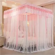 Mosquito Net Princess Bed Curtains Canopy 4 Poster Girls Bed Canopy for Bedroom Double Embroidery Lace King Size Bed Canopy Bed Net with Metal Bracket(Size:2×2.2m/6.6×7.2ft,Color:A