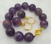 Fashion 14mm Purple Amethyst Round Gemstone Beads Bracelet Earrings Set