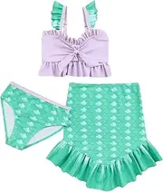 [Generic] Old Time Swimsuit Toddler Kids Girl Infant Baby Print Top Shorts Skirt Bathing Suit Sets Swimwear Summer Beach Swimsuits Outfit 3PCS Preteen Suits