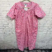 Casual Nights House Dress Coat Robe Medium Floral Snap Pink Floral New NWT