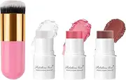 3 Colors Cream Blush Sticks, Contour Stick Makeup kit for Cheeks, Non-greasy, Matte Finsh, Long-Lasting, Face Makeup Contouring & Highlighter & Blush Sticks with Brush