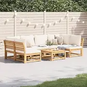 7 Piece Garden Lounge Set, Acacia Wood Outdoor Furniture with Cream Cushions, Patio, Porch, & Poolside Relaxation - Sturdy Benches, Waterproof, Tables