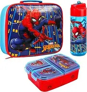 Spiderman Kids Childrens Lunch Box Set – Insulated Lunch Bag, Multicompartment Lunch Box & 540ml Water Bottle - School Travel Lunch Food Set, BPA Free