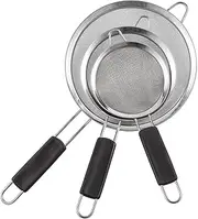 Set of 3 Fine Mesh Strainer with Handles, Kitchen Sieve Sifters, Small Medium Large Size, Kitchen Tools, Food Preparation, Flour Sifter, Rice, Pasta Strainer, Silver