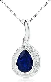 [Angara] Natural Pear-Shaped Blue Sapphire and Diamond Loop Pendant Necklace in Sterling Silver/10ct/14ct Solid Gold for Women | September Birthstone Jewellery for Her