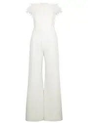 16 Arlington Taree White Feather-trimmed Jumpsuit - 6 6
