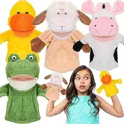 4 Pcs Hand Puppet Animal Set with Working Mouth, 9.8 Inch Animal Puppet, Soft Plush Toy for Storytelling, Theater, Preschool, Birthday Gifts (Cow, Frog, Duck, Sheep)